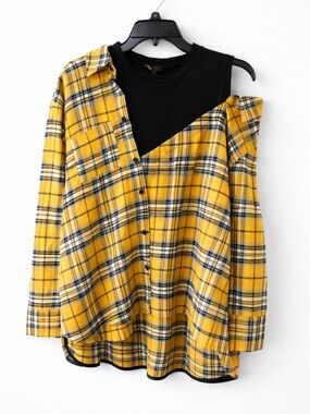 Maje Oversized Asymmetrical Plaid Layered Top Luxe Streetwear